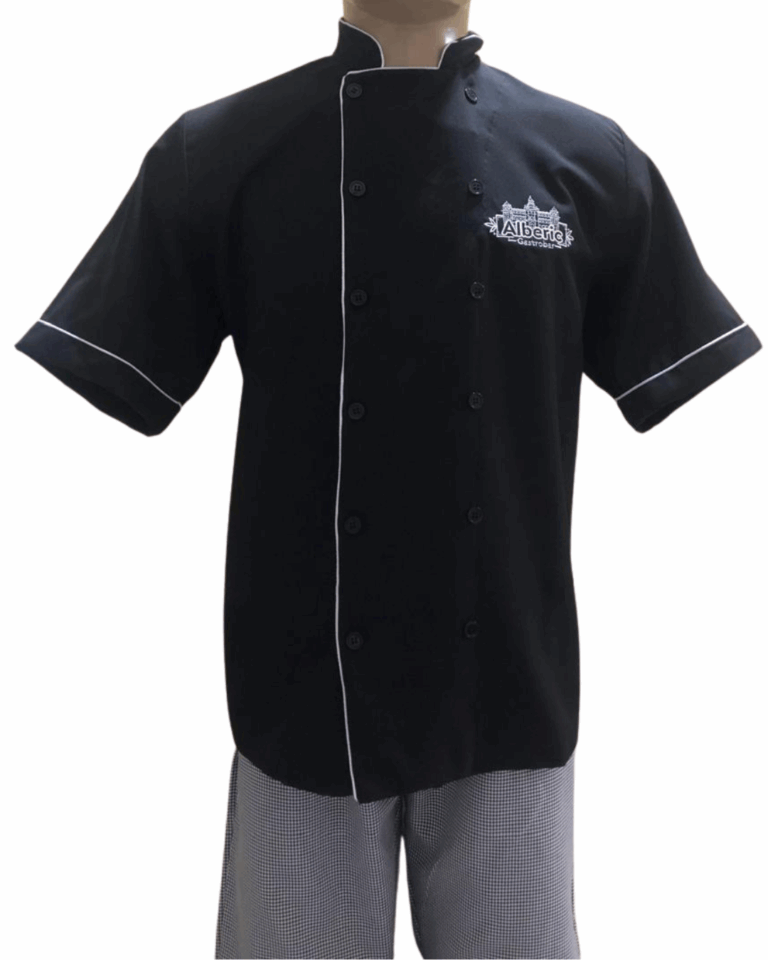 03 – Camisa chef manga curta, calça elástico xadrez