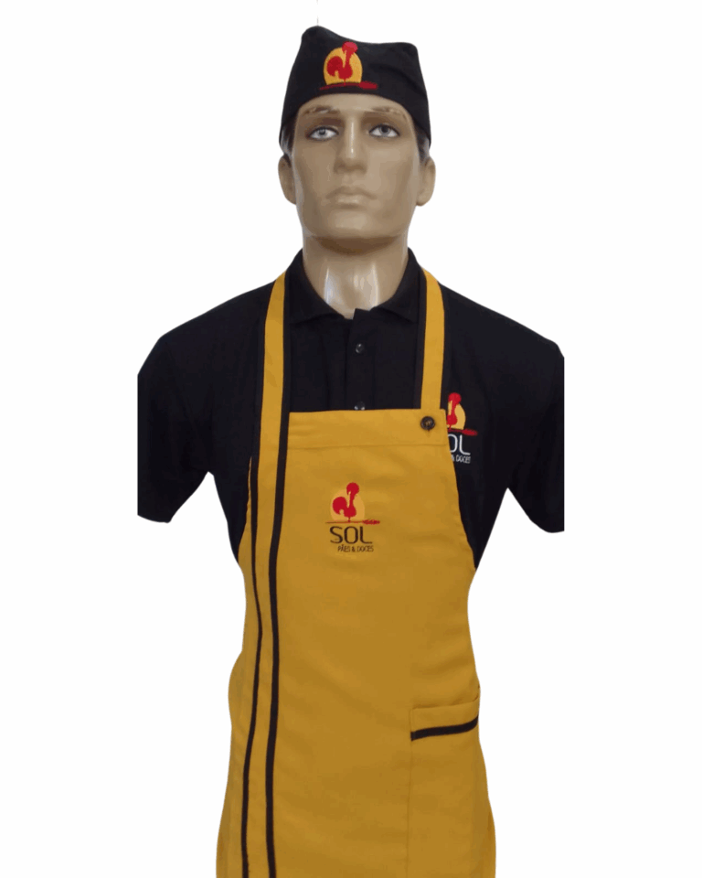 05 – Camiseta polo manga curta dryfit, avental frente única, bandana