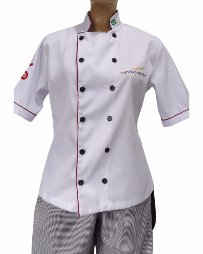 05 – Camisa chef fem manga curta, calça elástico xadrez