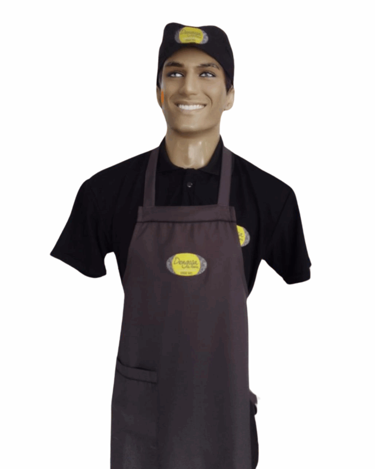 11 – Camiseta polo manga curta dryfit, avental frente única, bandana